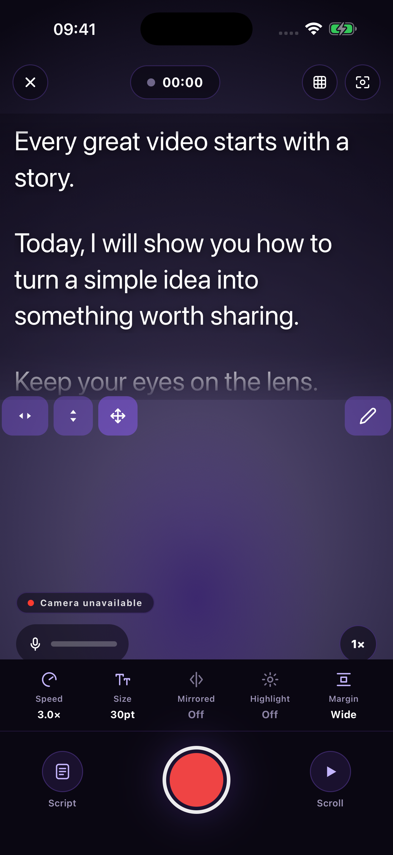 The original Prompter interface captured on the iOS simulator